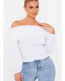 ISAWITFIRST.com White Ruched Neck Detail Bardot Top - XS / WHITE