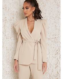 ISAWITFIRST.com Stone Oversized Belted Blazer & Slim Leg Trousers Co-Ord - S/M / BEIGE