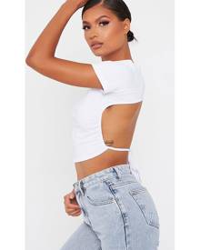 ISAWITFIRST.com White Cut Out Back Short Sleeve Crop Top - 4 / WHITE