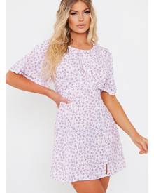 ISAWITFIRST.com Lilac Woven Ditsy Floral Short Sleeve Bust Detail Tea Dress - 4 / PURPLE