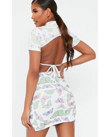 ISAWITFIRST.com White Butterfly Print Cut Out Back Short Sleeve Crop Top - 4 / WHITE