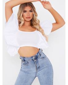 ISAWITFIRST.com White Cotton Poplin Ruffle Sleeve Crop Top - XS / WHITE
