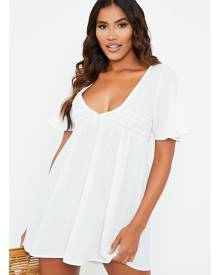ISAWITFIRST.com White Sheer Woven Plunge Frill Sleeve Smock Dress - 4 / WHITE