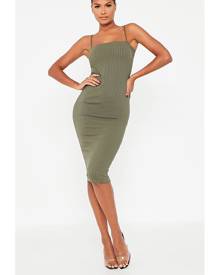 ISAWITFIRST.com Khaki Cami Ribbed Midi Dress - 4 / GREEN