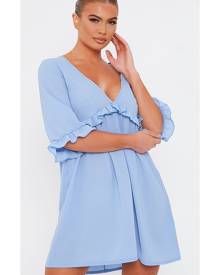 ISAWITFIRST.com Baby Blue Plunge Ruffle Detail Smock Mini Dress - 4 / BLUE