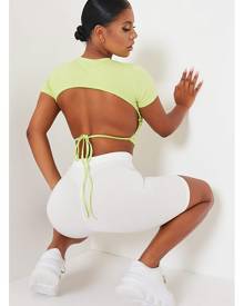 ISAWITFIRST.com Lime Green Cut Out Back Short Sleeve Crop Top - XS / GREEN