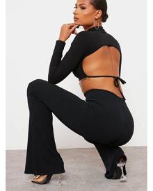 ISAWITFIRST.com Black Rib Cut Out Back Long Sleeve Crop Top - 4 / BLACK