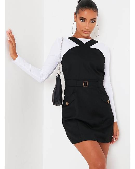 ASOS DESIGN dungaree dress in black with contrast stitch