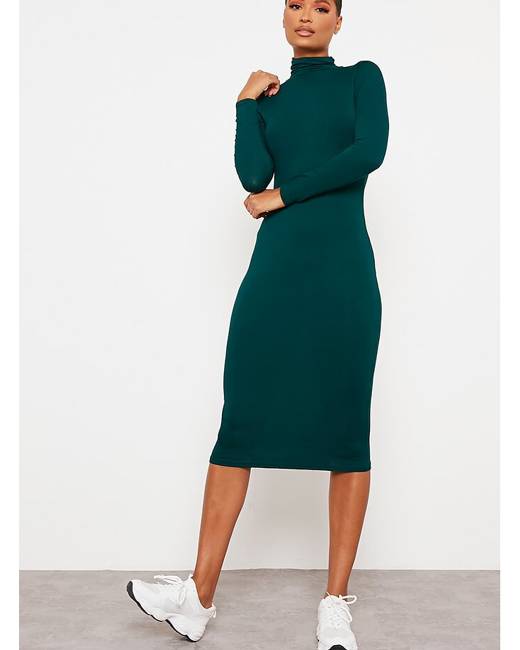 Premium Ribbed High Neck Midi Dress