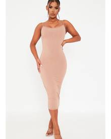 ISAWITFIRST.com Brown Ribbed Cami Midi Dress - 4 / BROWN