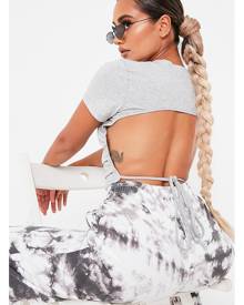 ISAWITFIRST.com Grey Marl Short Sleeve Cut Out Back Crop Top - 8 / GREY
