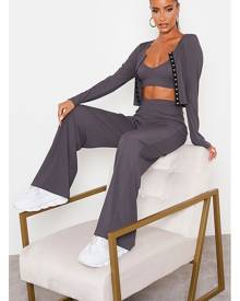 ISAWITFIRST.com Charcoal Rib Popper Detail 3 Piece Co-Ord Set - 4 / GREY