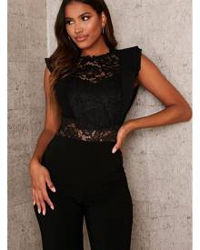 ISAWITFIRST.com Black Lace Ruffle Sleeve Bodysuit - 4 / BLACK