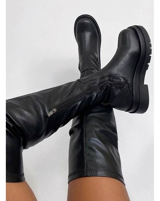 ODOKAY Women Platform Zip Up Winter Over The Knee Boots Woman Shoes Women Buckle Black Footwear Short Plush Boots 