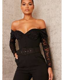 ISAWITFIRST.com Black Lace Sleeve Bardot Bodysuit - XS / BLACK