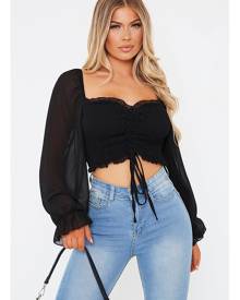 ISAWITFIRST.com Black Ruched Front Milkmaid Crop Top - 4 / BLACK