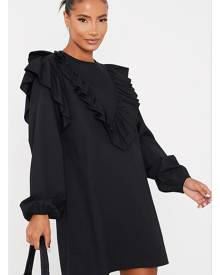 ISAWITFIRST.com Black Cotton Poplin Ruffle Detail Shift Dress - 4 / BLACK