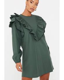 ISAWITFIRST.com Emerald Green Cotton Poplin Ruffle Detail Shift Dress - 4 / GREEN