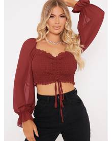 ISAWITFIRST.com Berry Ruched Front Milkmaid Crop Top - 4 / RED