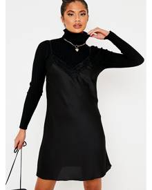 ISAWITFIRST.com Black Lace Trim Satin Cami Shift Dress - 4 / BLACK
