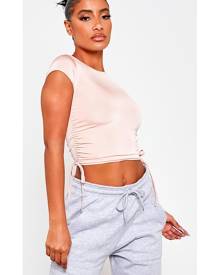 ISAWITFIRST.com Peach Slinky Ruched Side Short Sleeve Crop Top - 4 / ORANGE