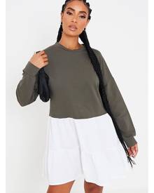 ISAWITFIRST.com Khaki Tiered Contrast Sweater Dress - XS / GREEN