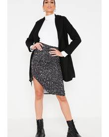 ISAWITFIRST.com Black Animal Print Tie Side Satin Midi Skirt - 4 / BLACK