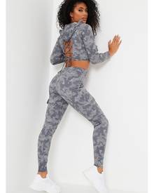 ISAWITFIRST.com Grey Camo Print Loopback Cut Out Back Hoodie And Cargo Jogger Set - 4 / GREY