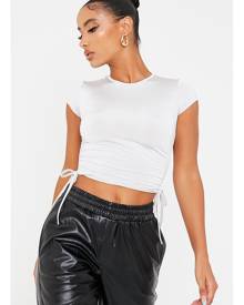 ISAWITFIRST.com Silver Grey Slinky Ruched Side Short Sleeve Crop Top - 4 / METALLIC