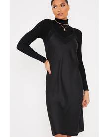 ISAWITFIRST.com Black Lace Trim Satin Cami Midi Dress - 4 / BLACK
