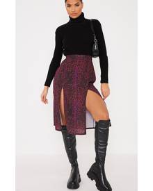 ISAWITFIRST.com Burgundy Animal Print Double Split Midi Skirt - 4 / RED