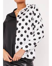 ISAWITFIRST.com Black Polka Dot Contrast Satin Button Through Shirt - 4 / BLACK