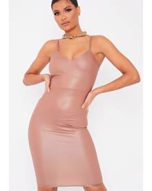 ISAWITFIRST.com Camel Faux Leather Cami Midi Dress - 4 / BEIGE