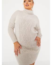 ISAWITFIRST.com Stone Plus Size Cable Knit Roll Neck Dress - 18 / BEIGE ISAWITFIRST.com Stone Plus Size Cable Knit Roll Neck Dress - 18 / BEIGE