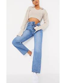 ISAWITFIRST.com Mid Wash Cross Over Waist Jeans - 4 / BLUE