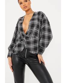 ISAWITFIRST.com Black Wrap Front Long Sleeve Blouse - 4 / BLACK