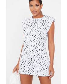 ISAWITFIRST.com White Polka Dot Shoulder Padded Dress - XS / WHITE
