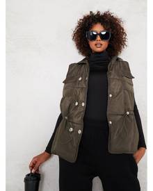 ISAWITFIRST.com Khaki Drawstring Funnel Neck Padded Gilet - S/M / GREEN ISAWITFIRST.com Khaki Drawstring Funnel Neck Padded Gilet - S/M / GREEN