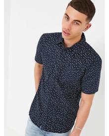 ISAWITFIRST.com Navy Men's Short Sleeve Ditsy Polka Dot Print Shirt - S / BLUE