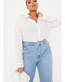 ISAWITFIRST.com White Plus Size Woven Polka Dot Print-Shirt - 18 / WHITE