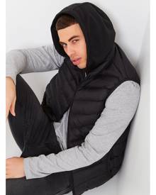 ISAWITFIRST.com Black Men's Padded Gilet With Jersey Hood - XS / BLACK ISAWITFIRST.com Black Men's Padded Gilet With Jersey Hood - XS / BLACK