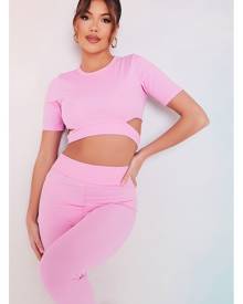 ISAWITFIRST.com Hot Pink Cut Out Short Sleeve Rib Crop Top - 4 / PINK