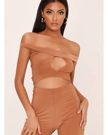 ISAWITFIRST.com Beige Slinky Cut Out Back Crop Top - 6 / BEIGE