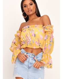 ISAWITFIRST.com Yellow Floral Print Frill Bandeau Top - XS / YELLOW