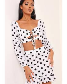 ISAWITFIRST.com White Polka Dot Woven Lace Up Milk Maid Top - 6 / WHITE