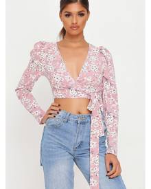 ISAWITFIRST.com Floral Print Extreme Puff Sleeve Wrap Blouse - 6 / MULTI