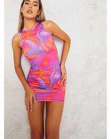ISAWITFIRST.com Purple Abstract Print Jersey Racer Neck Bodycon Dress - 4 / RED