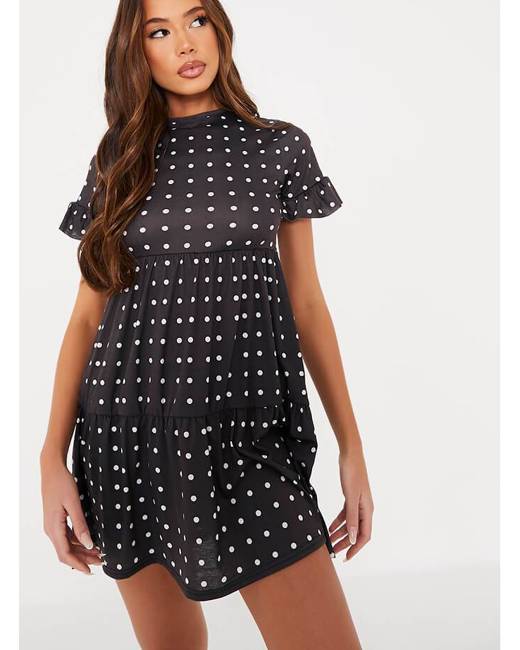 Lelili Women Fashion Polka-dots Off-Shoulder Buttons Mini Dress Summer Sling Casual Dress Bodycon Slim Dress 
