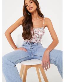ISAWITFIRST.com Red Ditsy Floral Ruched Bust Crop Top - 4 / RED