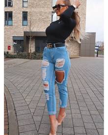 ISAWITFIRST.com Light Wash Ripped Mom Jeans - 4 / BLUE